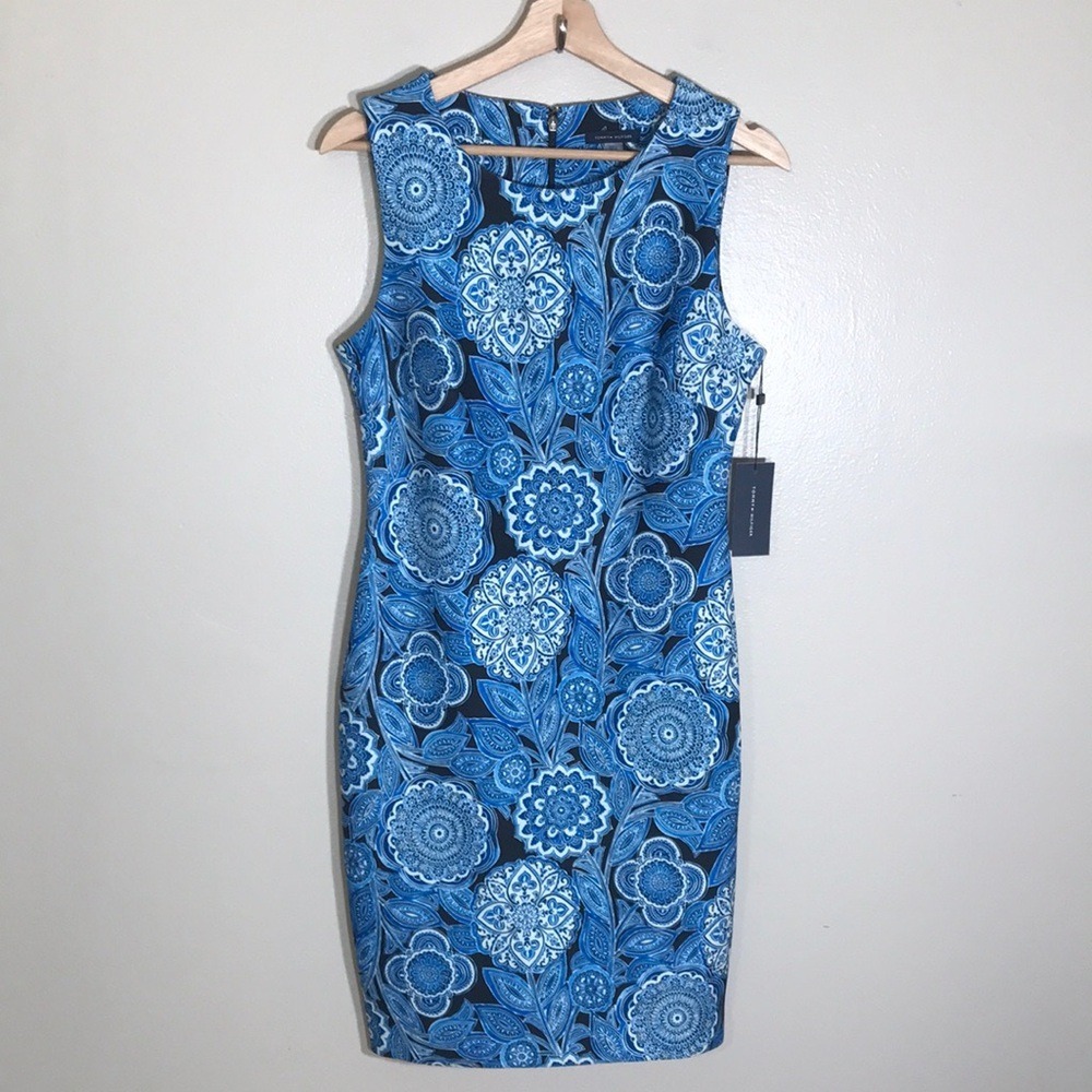 Tommy Hilfiger Women's 8 Sheath Dress Blue White Medallion Floral NEW